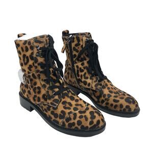 Aerosoles Womens Amie Leopard Combat Boots Tan Size 7.5 M